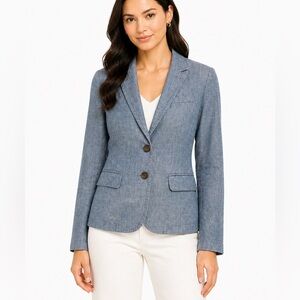 J.Crew Chambray Cotton Blazer Size 4 Blue Tailored